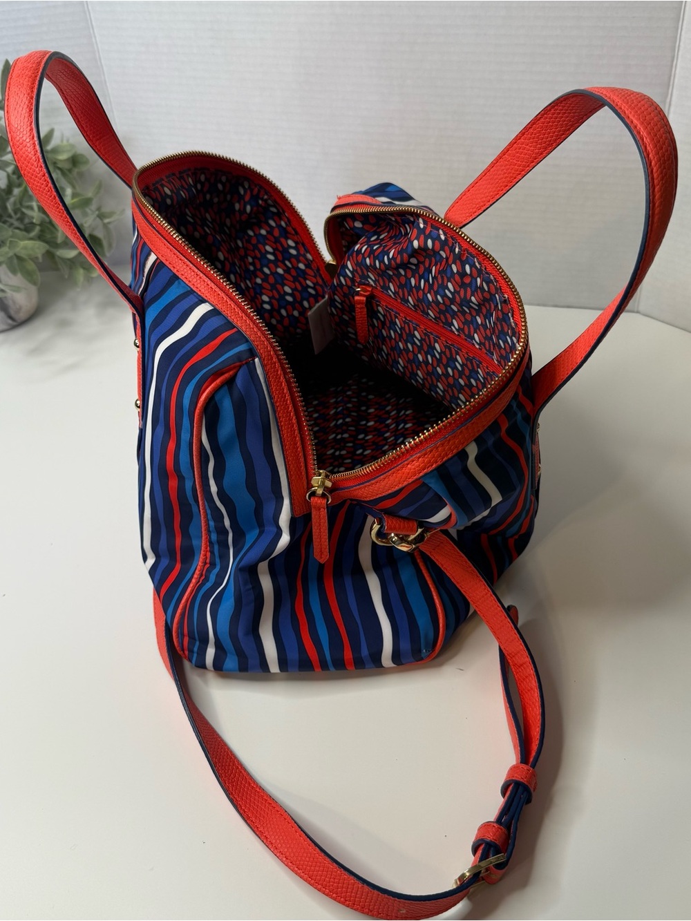Vera Bradley Cobalt Stripe Preppy Poly Marlo Nylon Satchel Bag Crossbody Bag - Picture 14 of 16